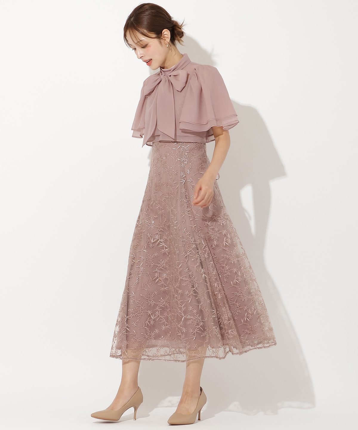 【再入荷予約受付中】ラメボタニカルレースレイヤードドレス