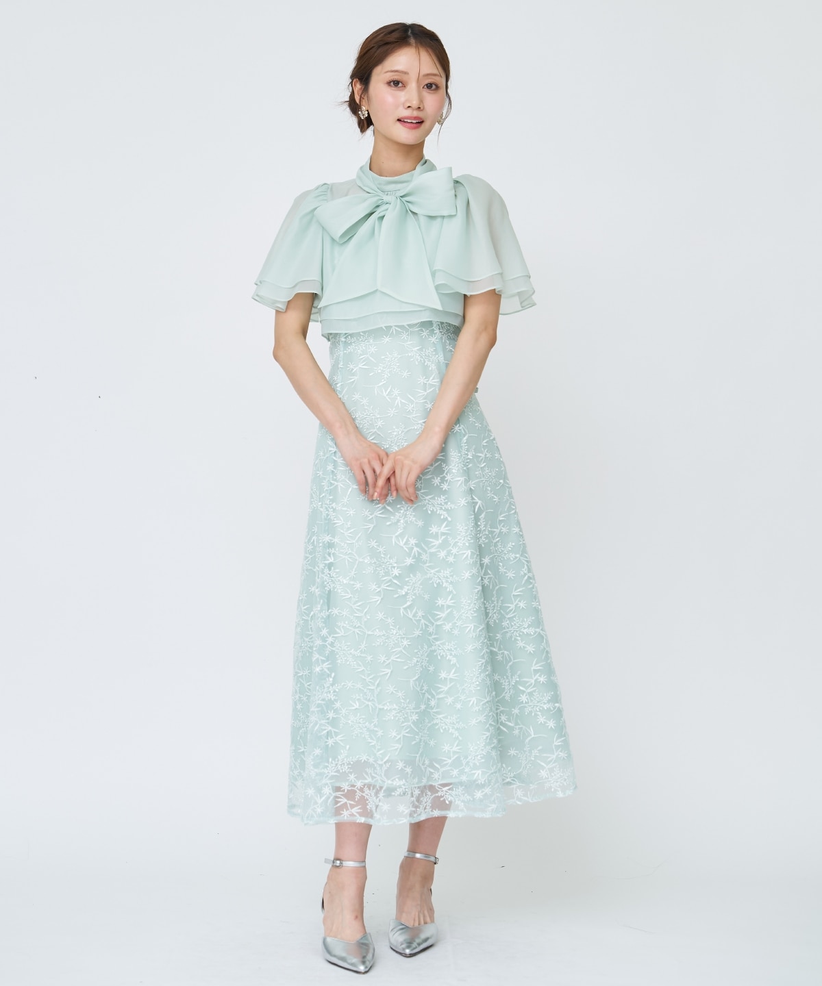 ラメボタニカルレースレイヤードドレス