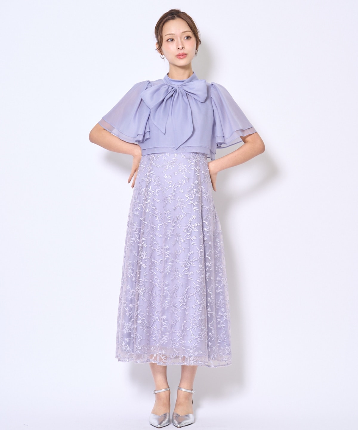 ラメボタニカルレースレイヤードドレス