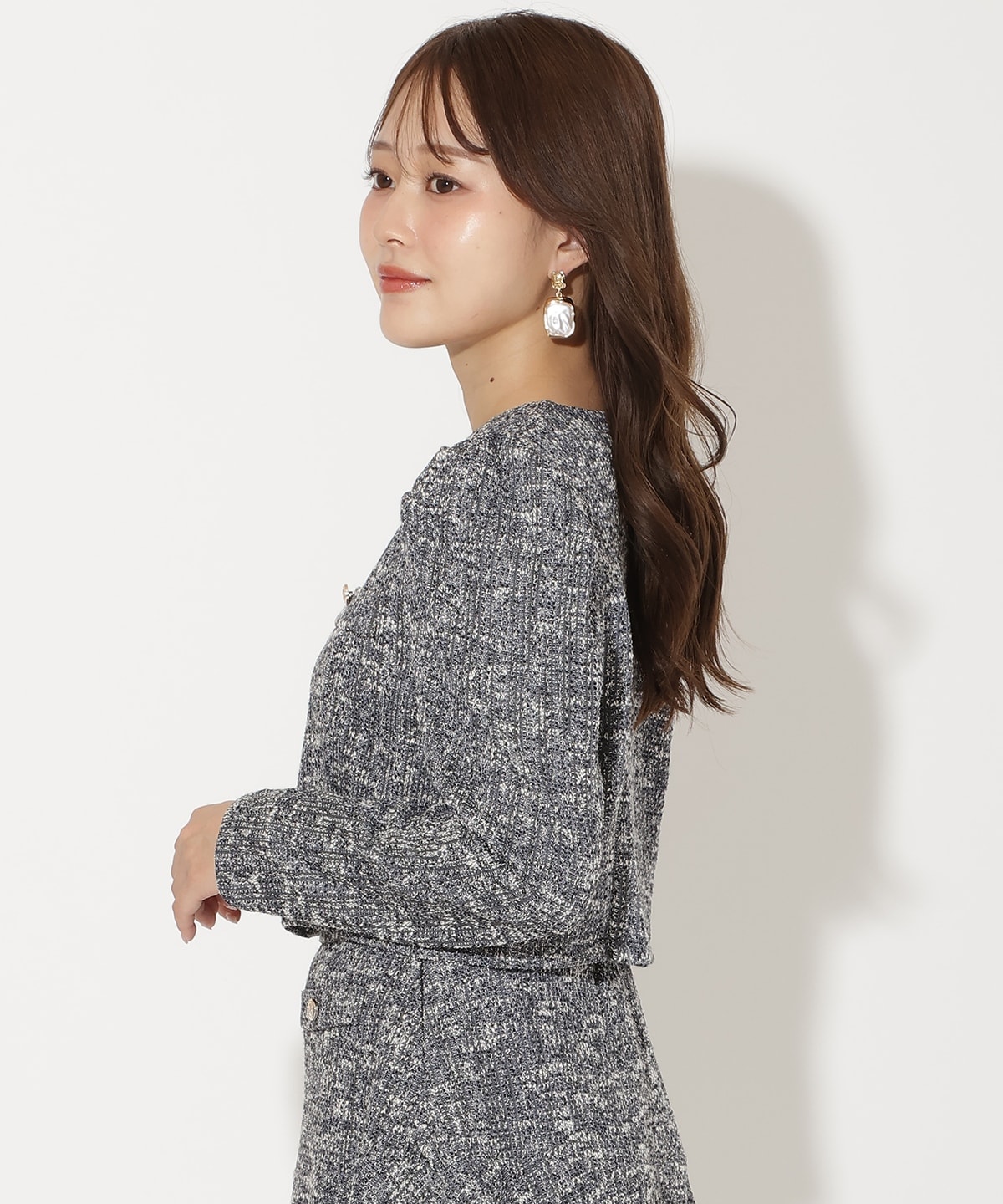 カットツイードノーカラージャケット