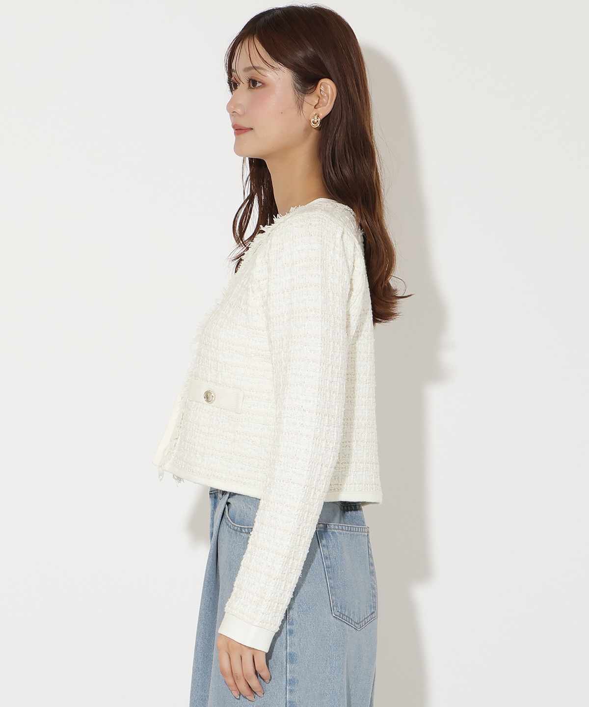 ツイードライクニットカーディガン