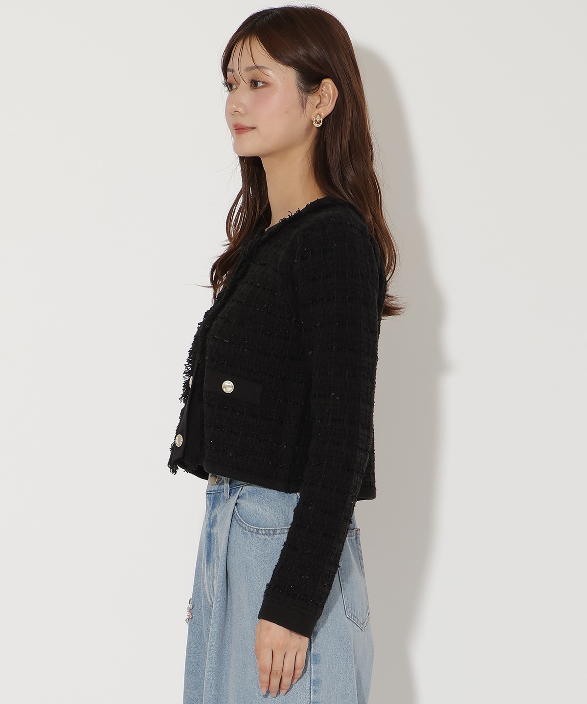 ツイードライクニットカーディガン