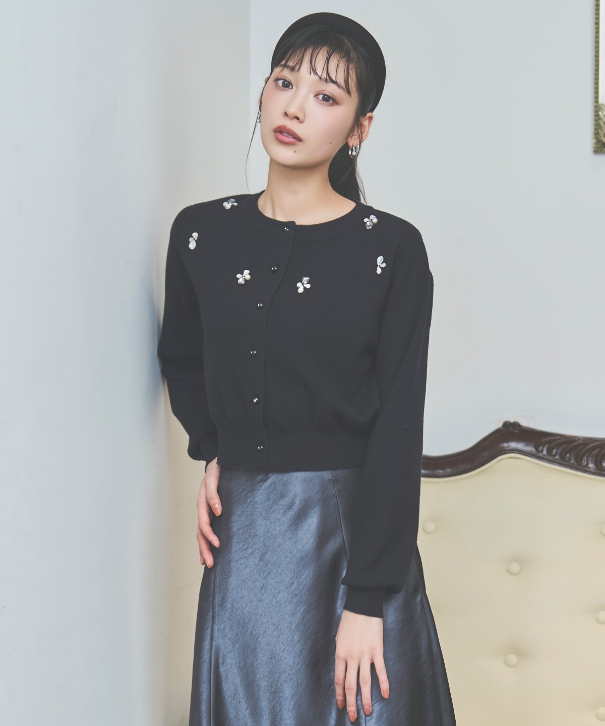 ビジュー×パールニットカーディガン