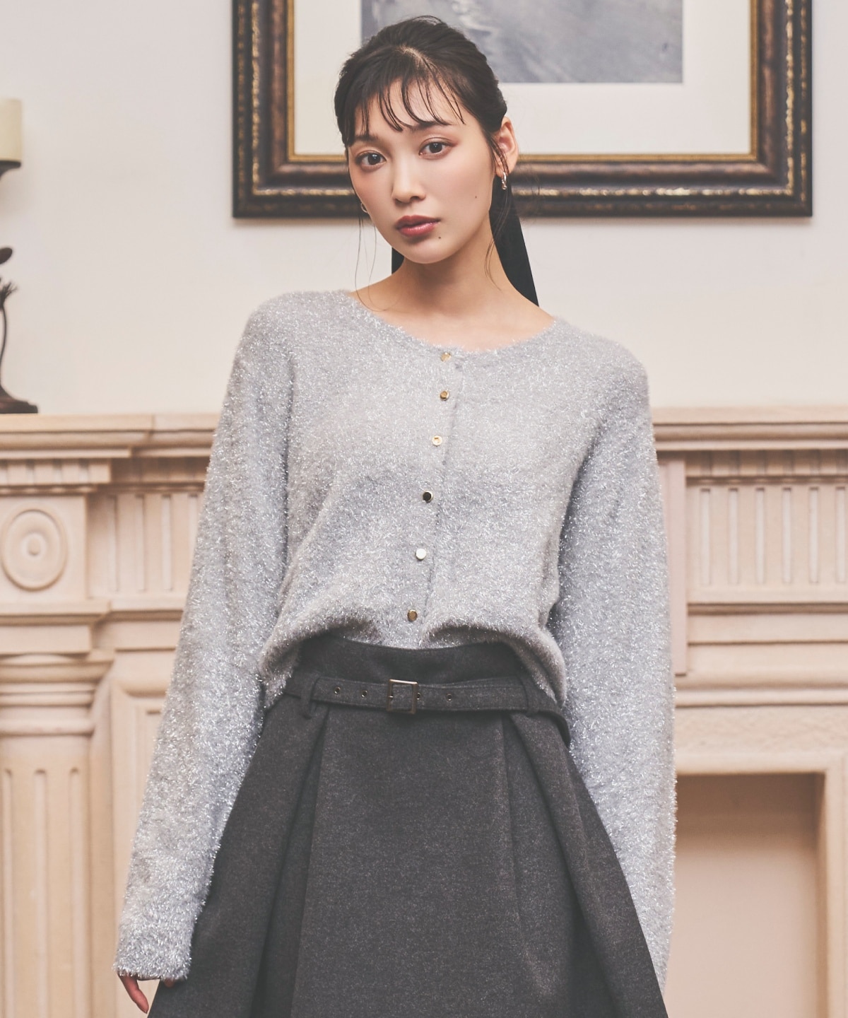 ラメシャギーニットカーディガン