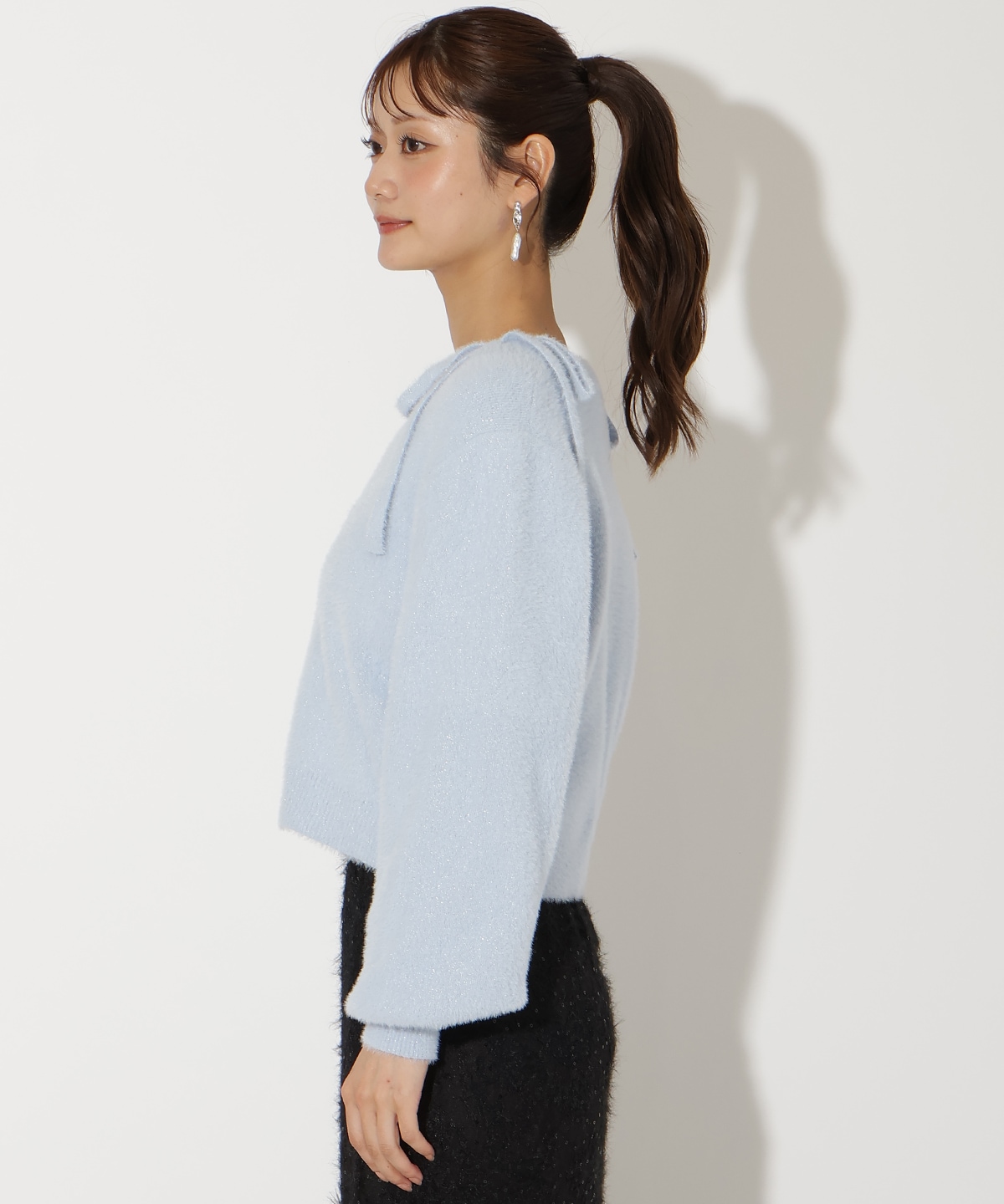 ラメフェザーショルダーリボンアンサンブル