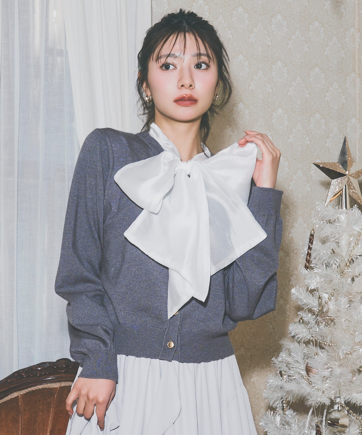 【先行予約受付中】異素材リボンニットカーディガン