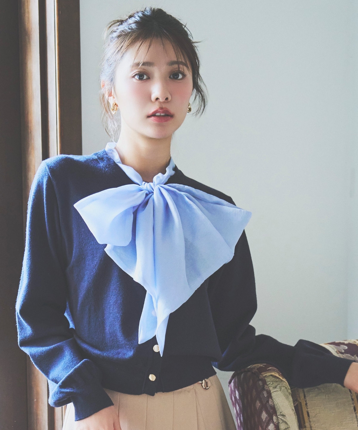 【先行予約受付中】異素材リボンニットカーディガン