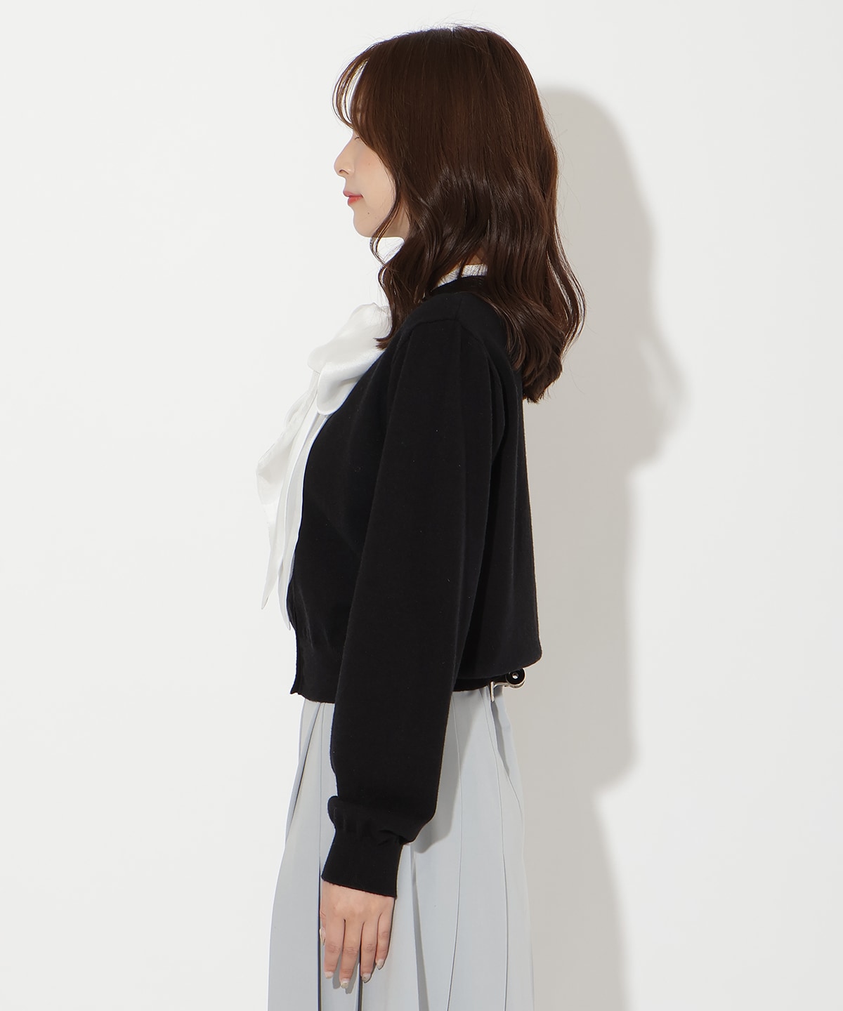 異素材リボンニットカーディガン