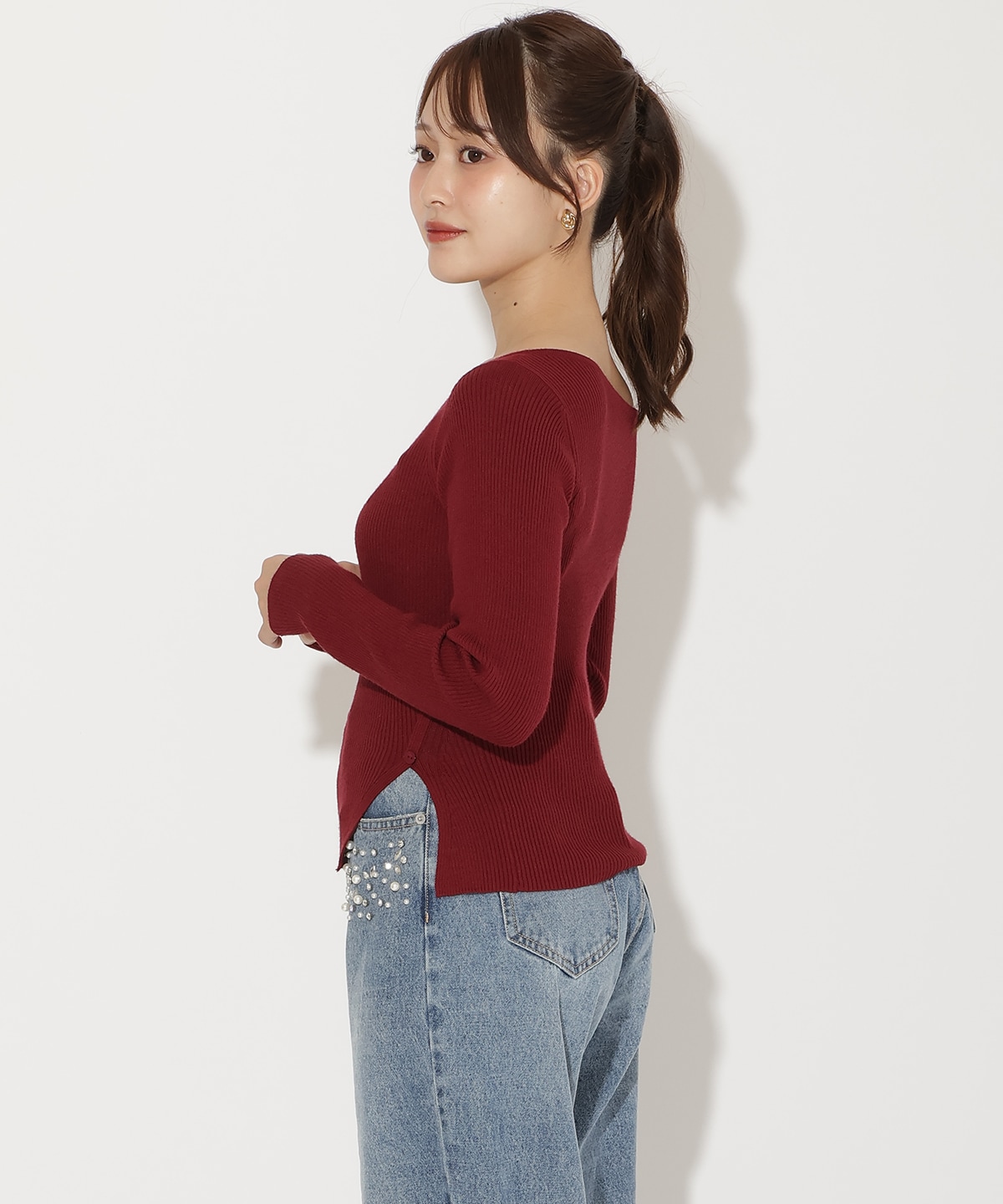 アシメＶネック長袖プルオーバー