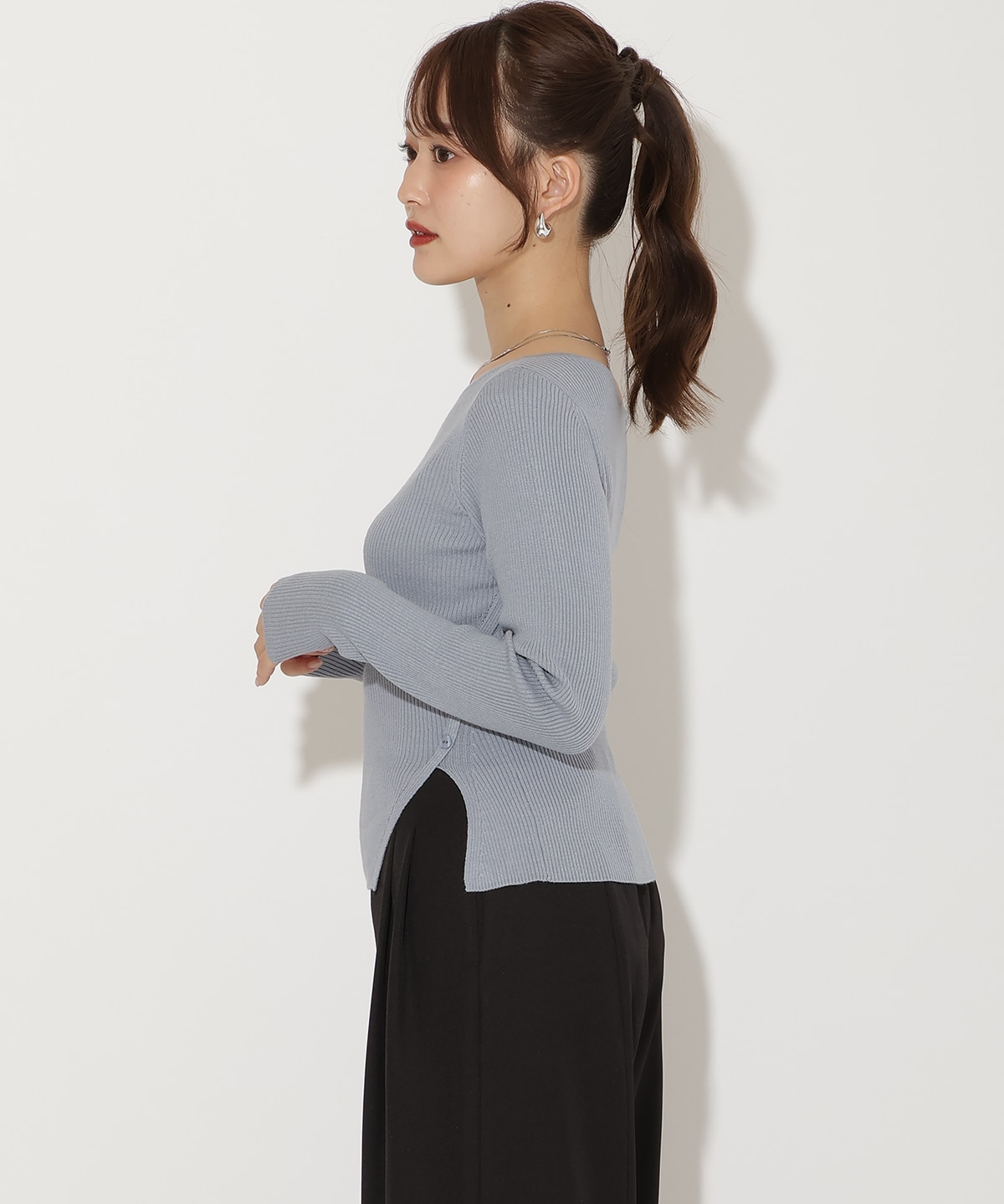 アシメVネック長袖プルオーバー