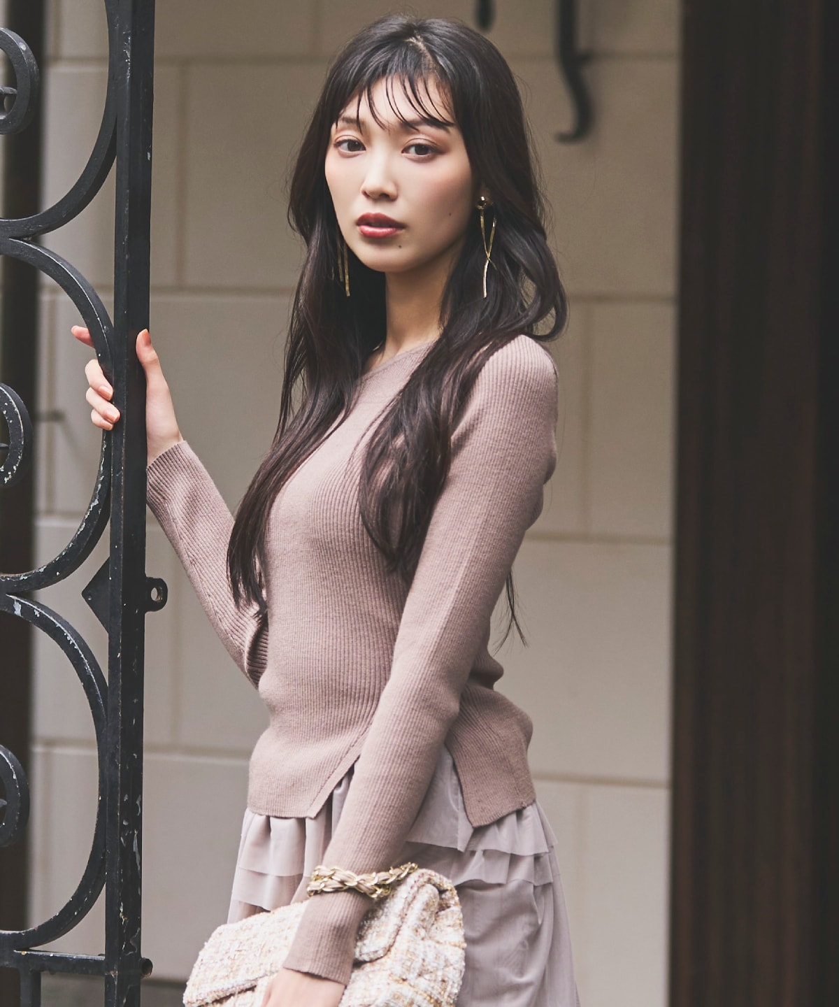 アシメＶネック長袖プルオーバー