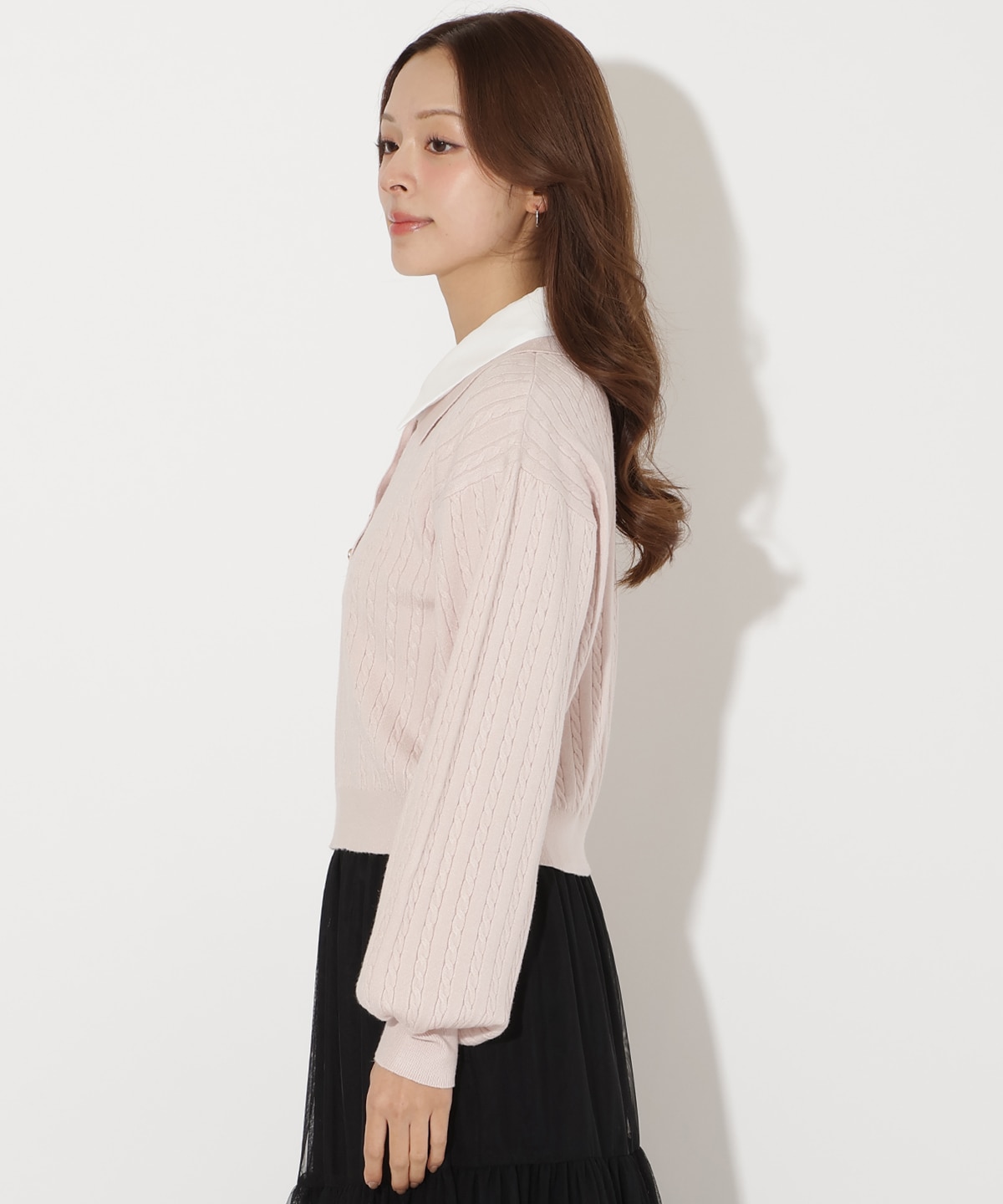 シャツ襟ケーブルニット