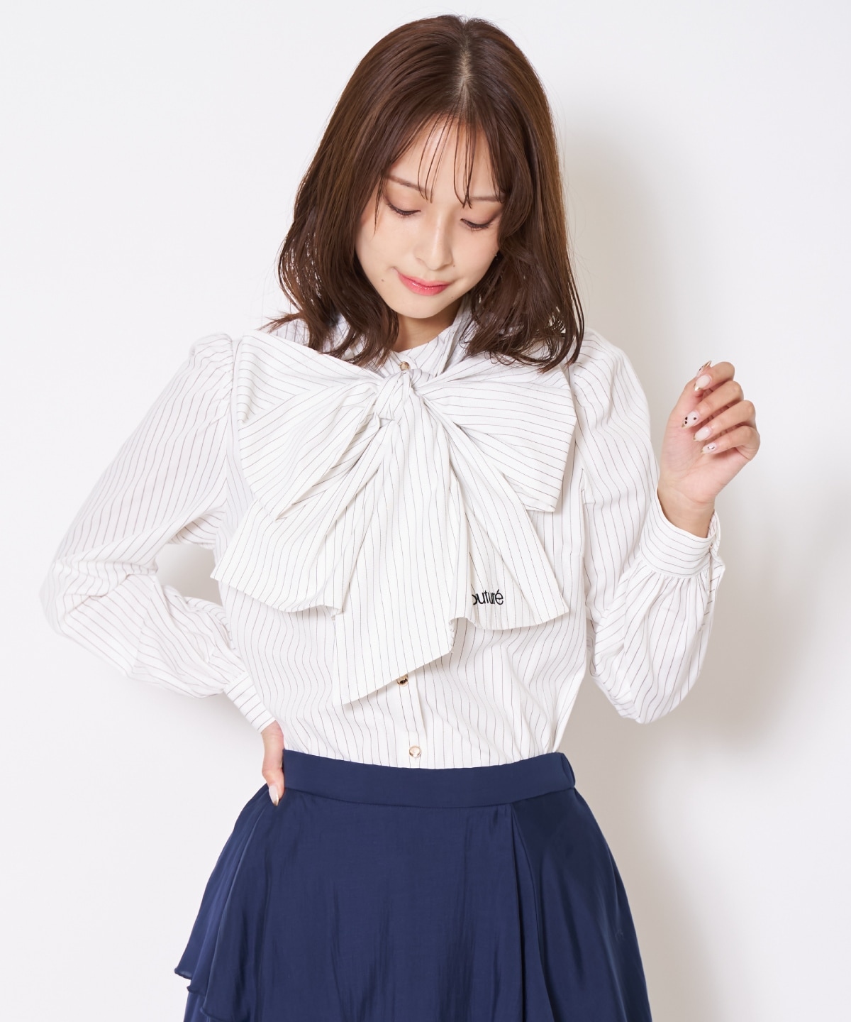 【先行予約受付中】バタフライリボンストライプブラウス