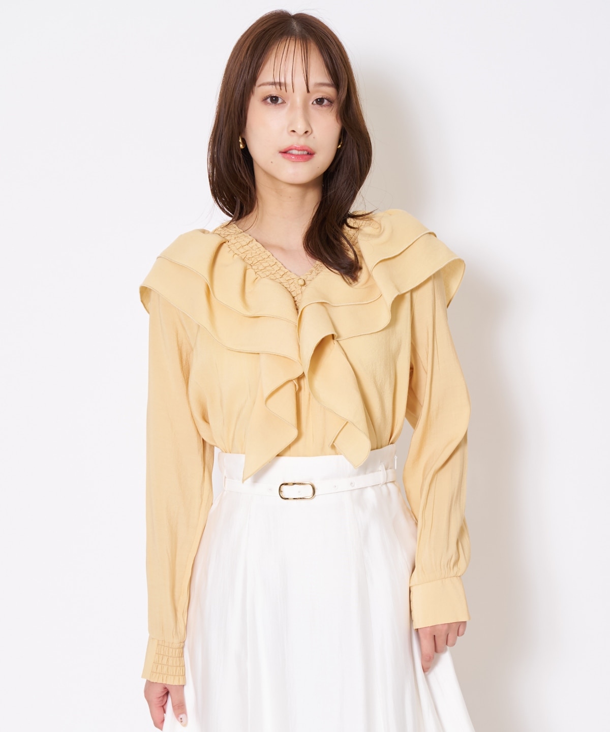 【先行予約受付中】シャーリングフリルブラウス