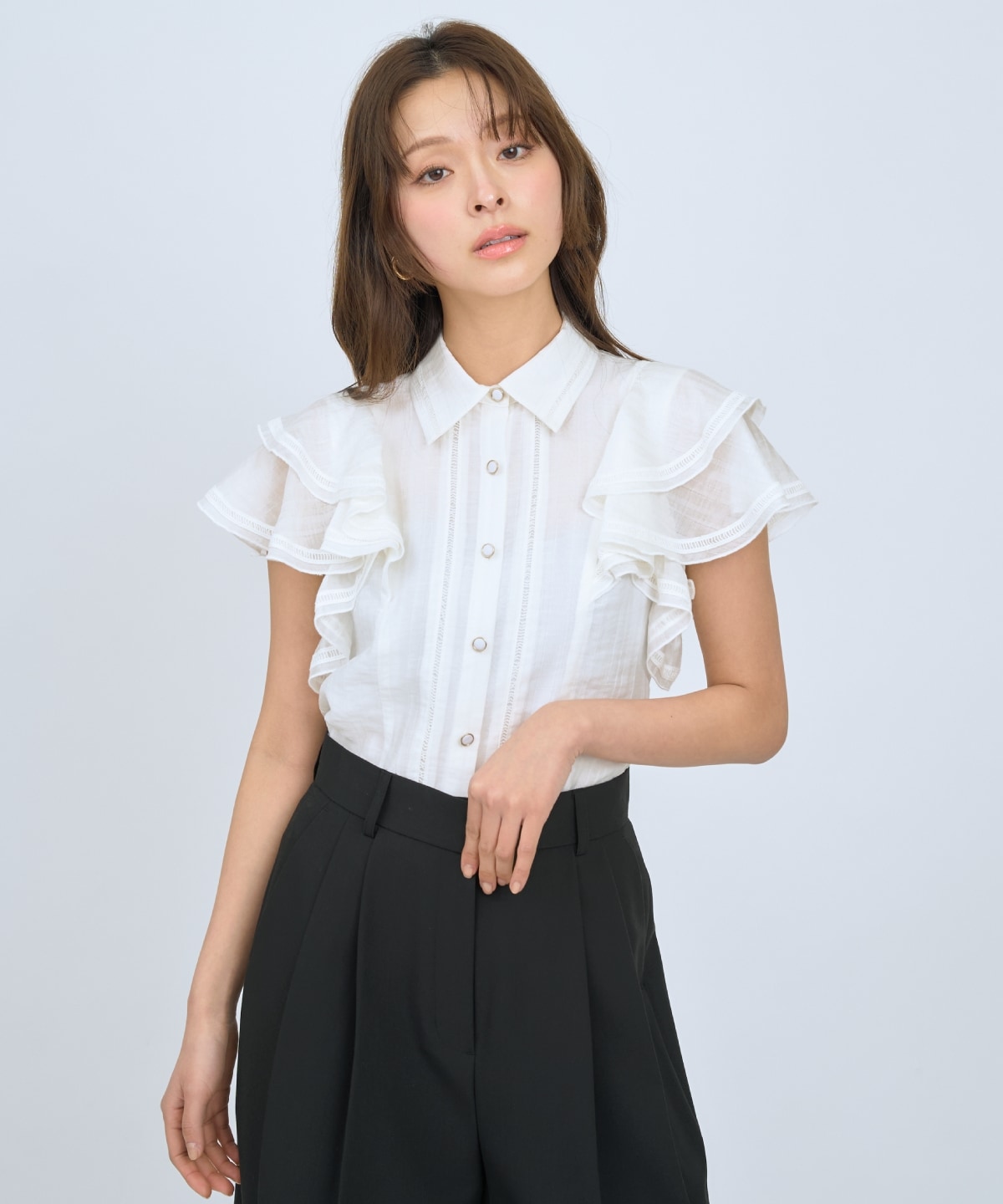 【先行予約受付中】ラッフルスリーブシャツブラウス