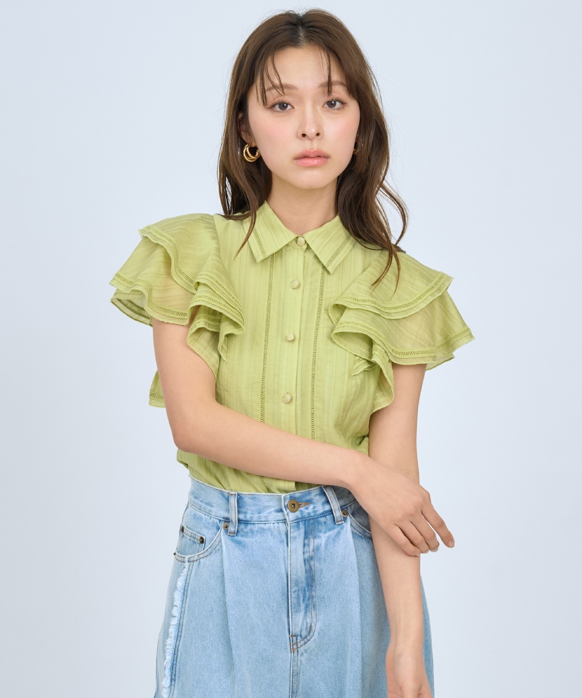 【先行予約受付中】ラッフルスリーブシャツブラウス