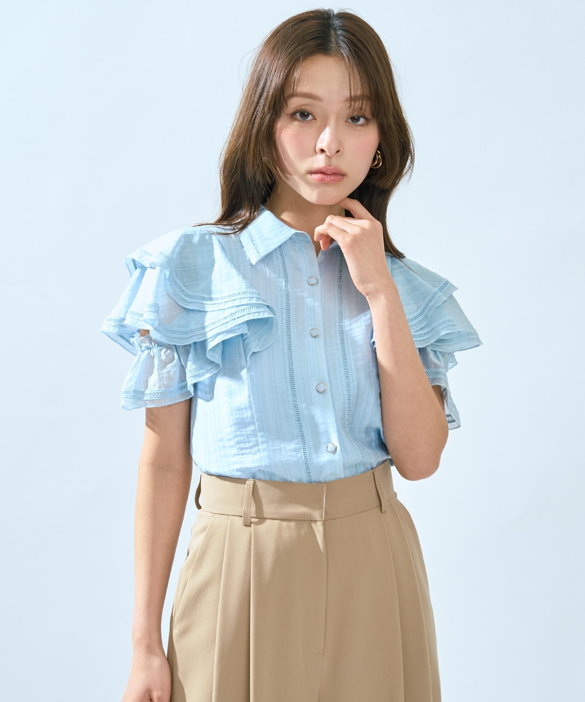 【先行予約受付中】ラッフルスリーブシャツブラウス