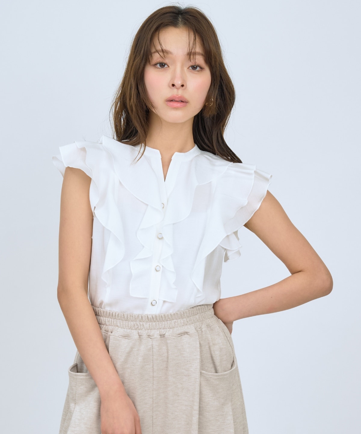 【先行予約受付中】フレンチスリーブラッフルブラウス