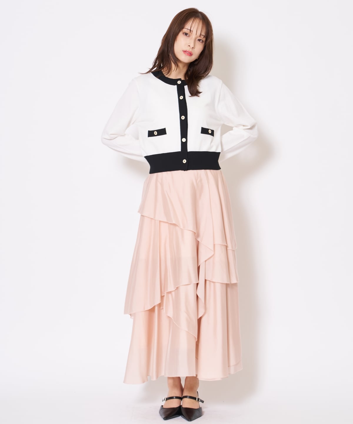 アシンメトリーシフォンラッフルスカート