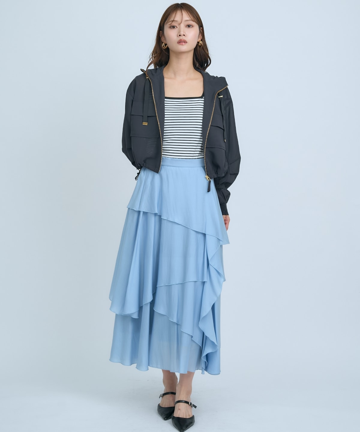 アシンメトリーシフォンラッフルスカート