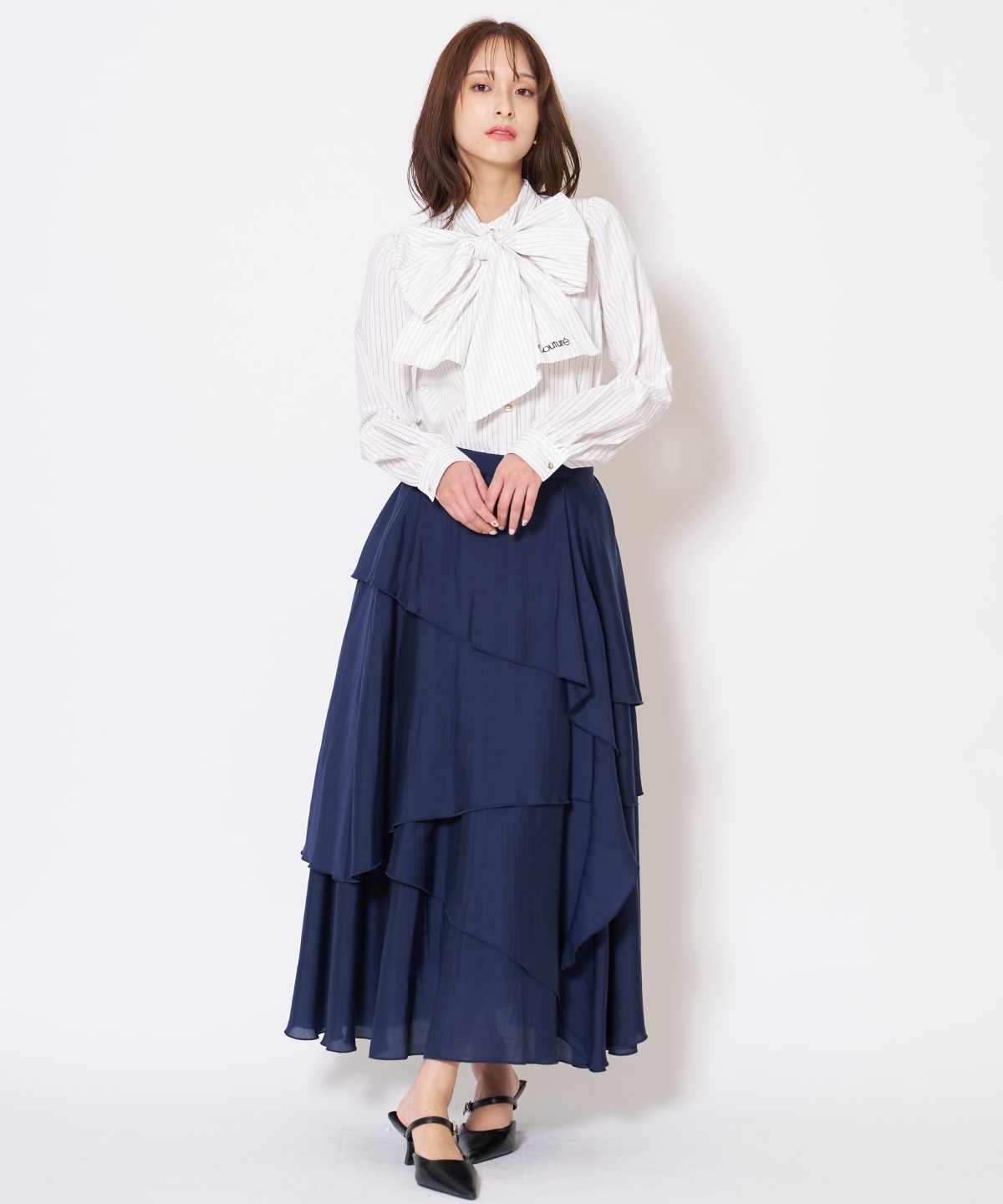 アシンメトリーシフォンラッフルスカート