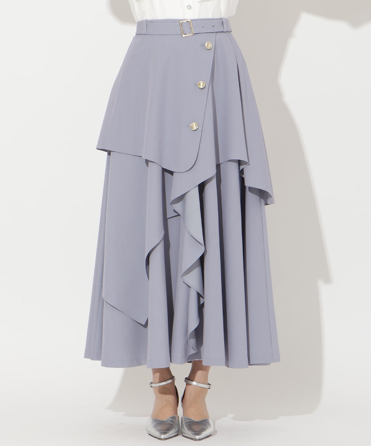 【先行予約受付中】ベルト付きレイヤードデザインフレアスカート