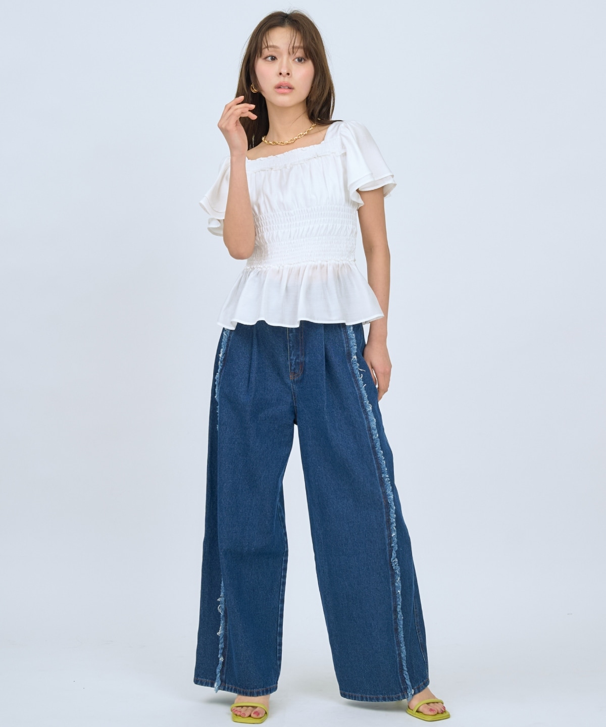 【先行予約受付中】フリンジラインワイドデニムパンツ