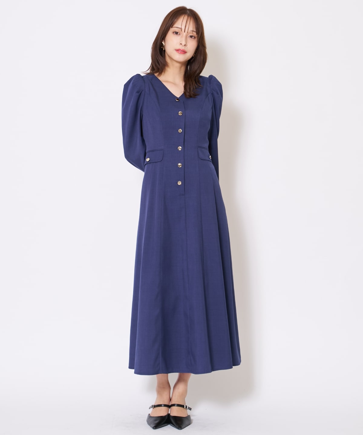 【先行予約受付中】Vネックパフスリーブワンピース