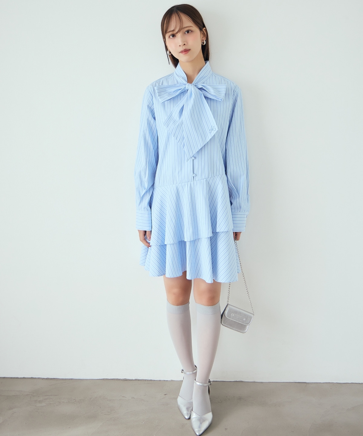 アシメストライプミニワンピース