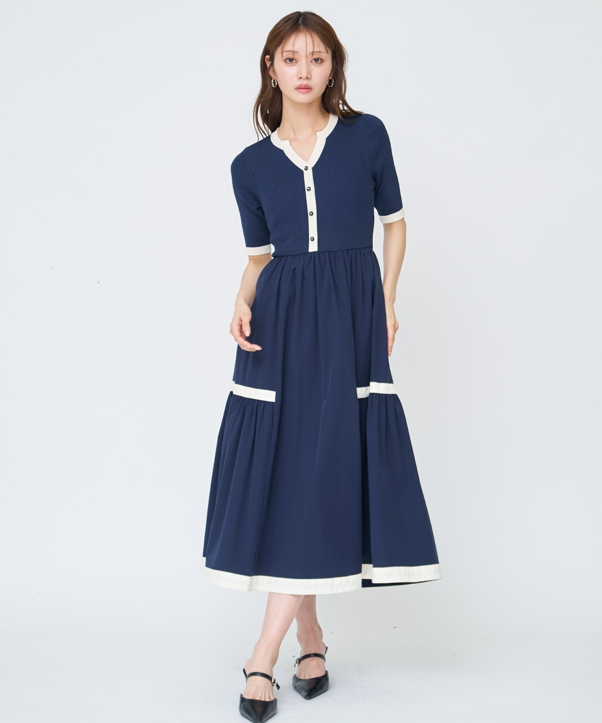 【先行予約受付中】ラメ入り配色ドッキングワンピース