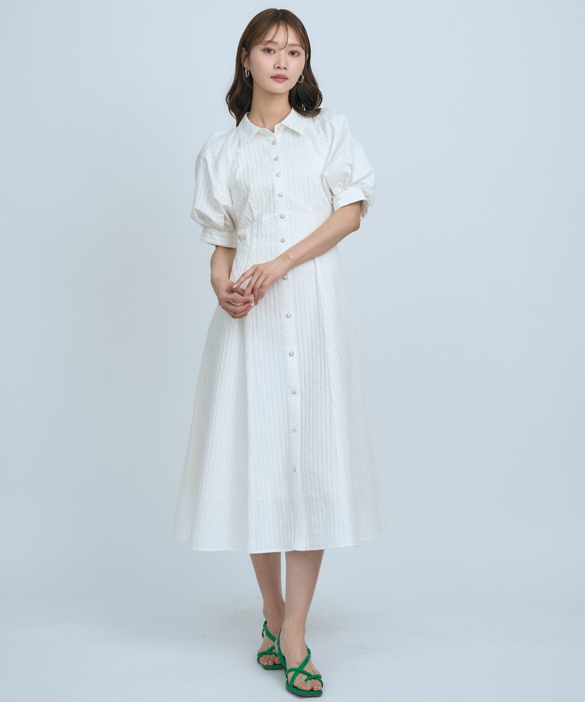 【先行予約受付中】ボリュームスリーブストライプワンピース