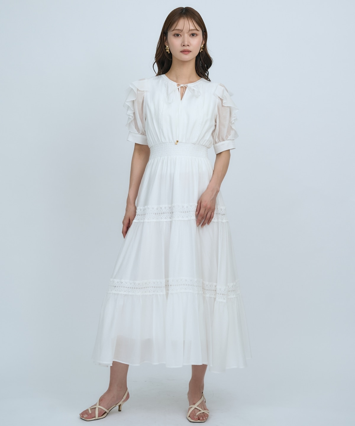 【先行予約受付中】フリルスリーブレースティアードワンピース