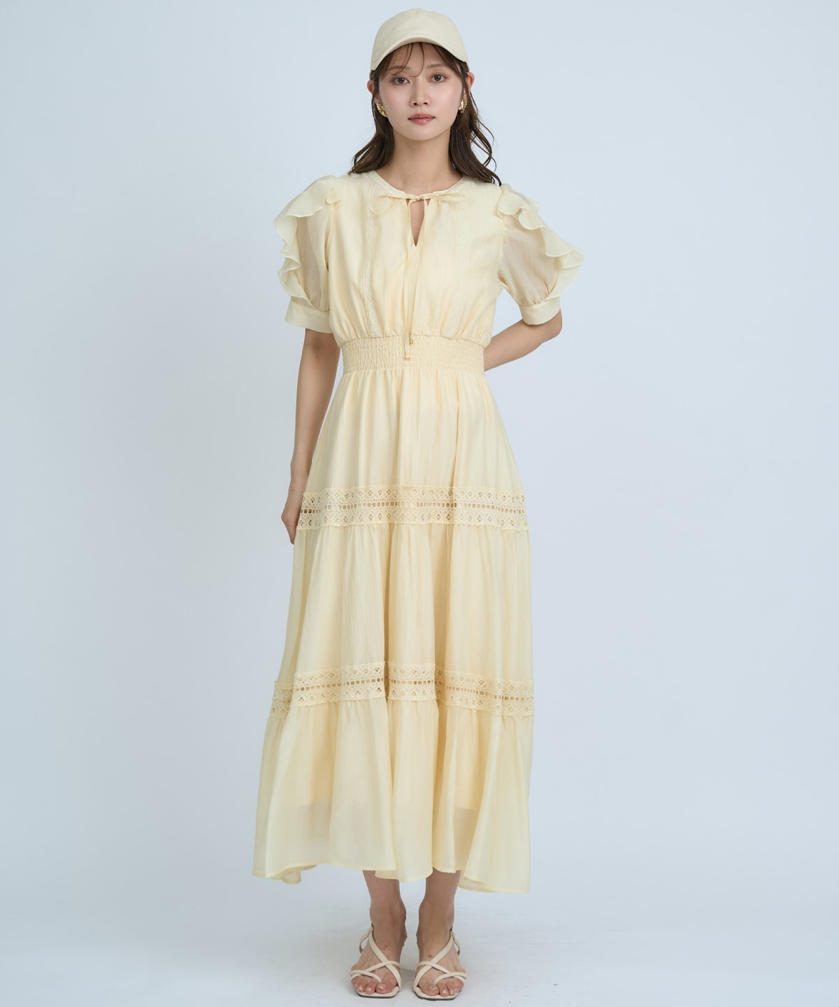 【先行予約受付中】フリルスリーブレースティアードワンピース