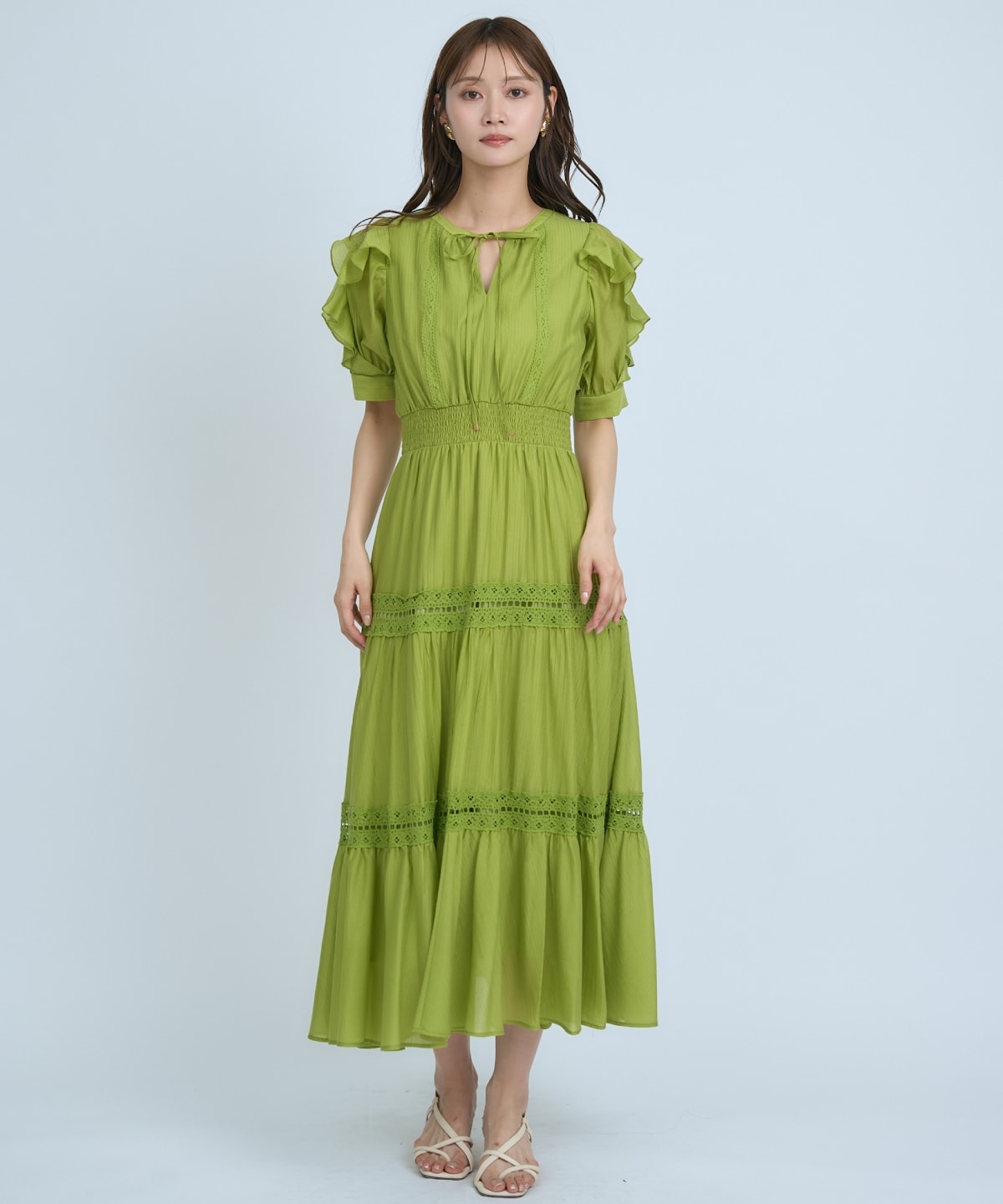 【先行予約受付中】フリルスリーブレースティアードワンピース