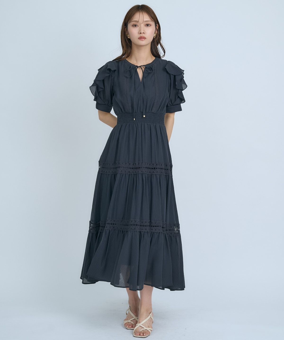 【先行予約受付中】フリルスリーブレースティアードワンピース