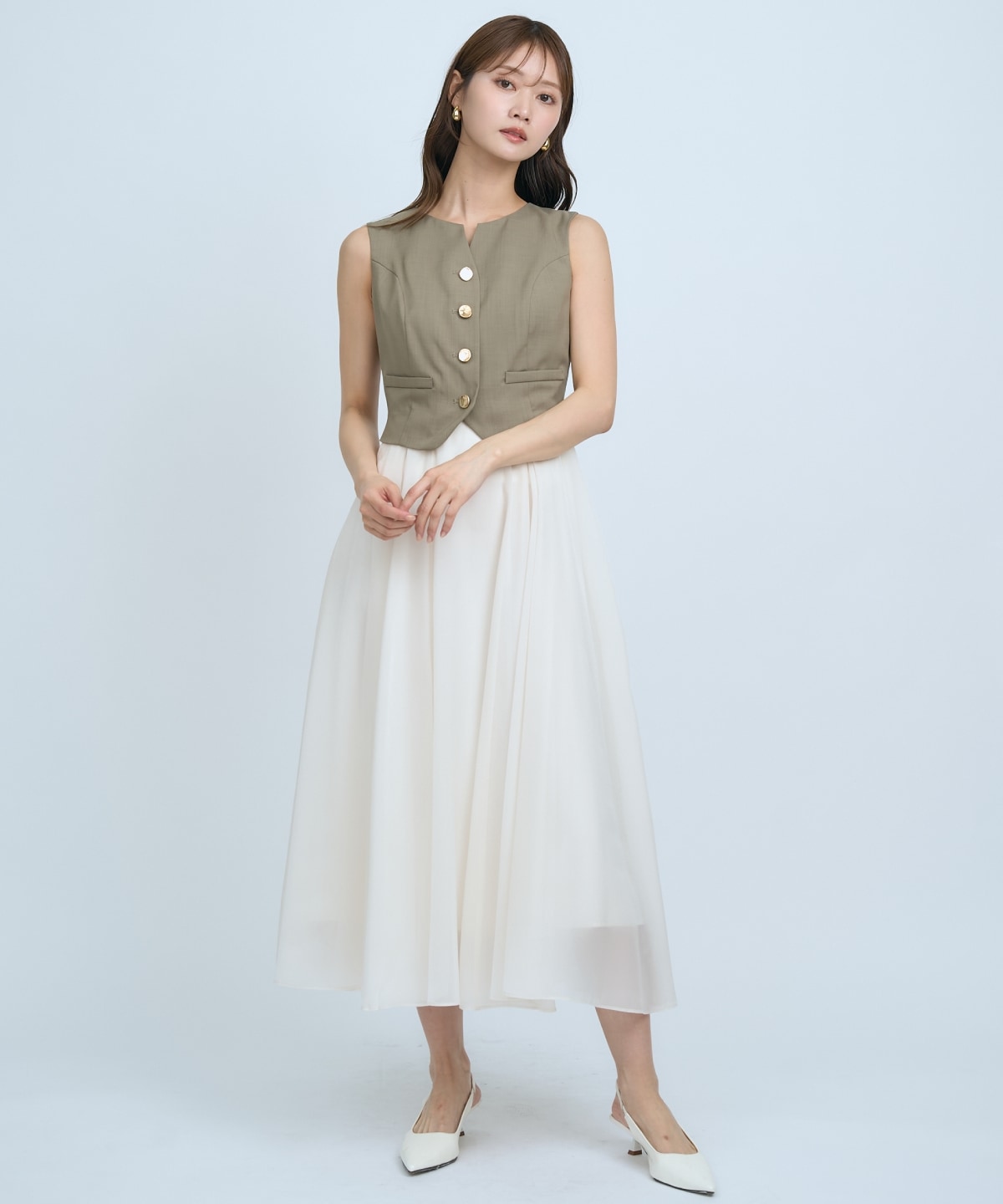 ショートジレレイヤードワンピース