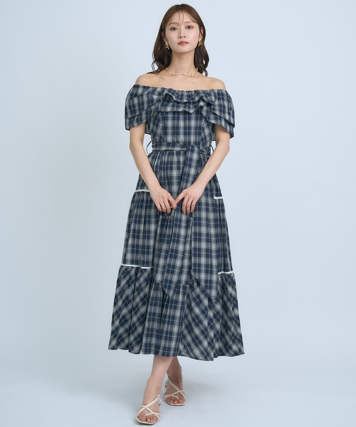 【先行予約受付中】オフショルチェックフレアワンピース