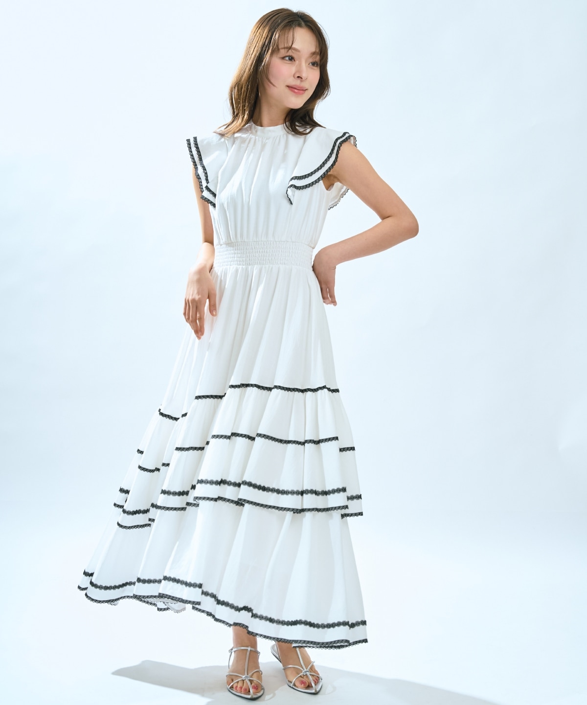 レーストリミングティアードワンピース