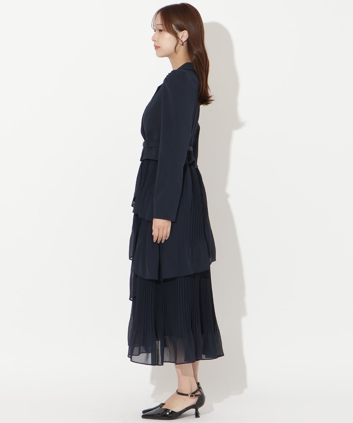 ジャケットレイヤードプリーツワンピース