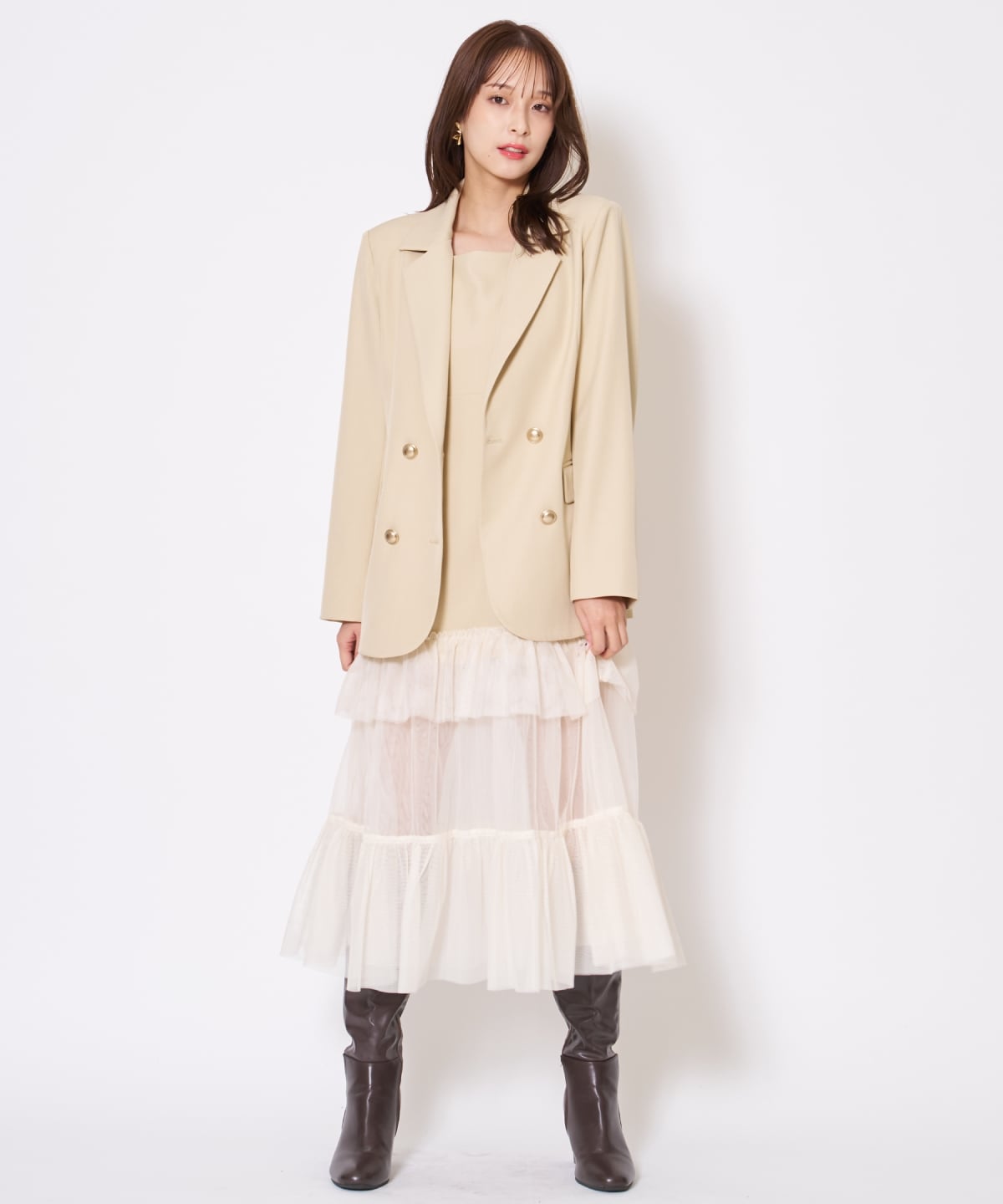 【先行予約受付中】ジャケット×シアーティアードワンピース