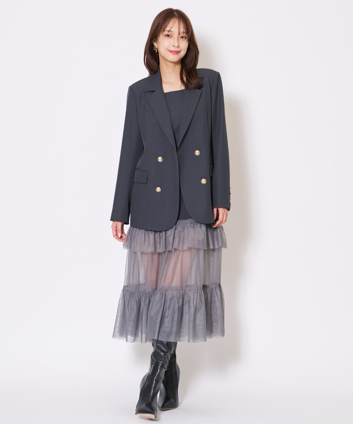 【先行予約受付中】ジャケット×シアーティアードワンピース