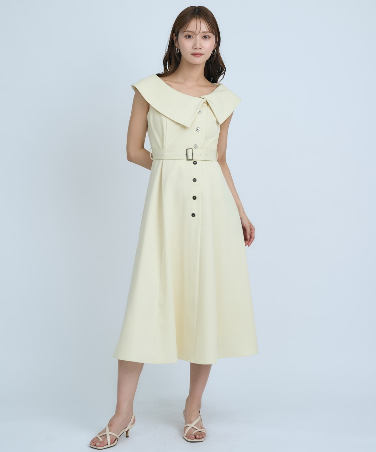 【先行予約受付中】アシメビックカラー前ボタンワンピース