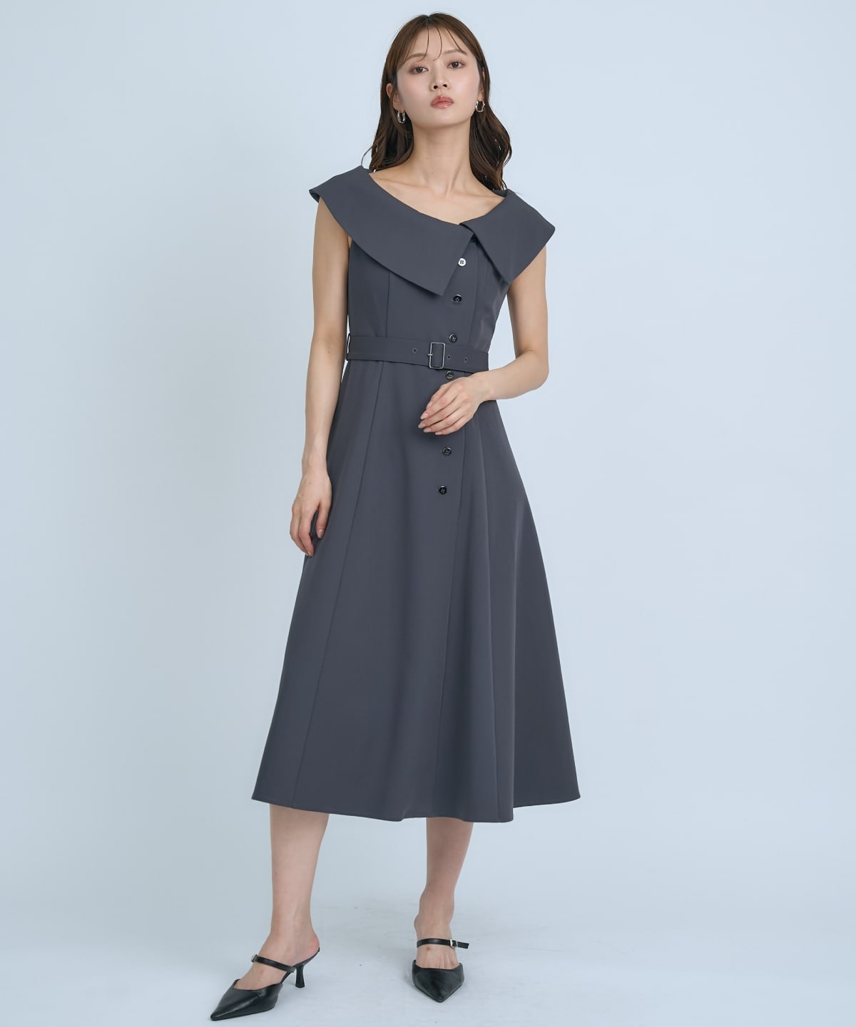 【先行予約受付中】アシメビックカラー前ボタンワンピース