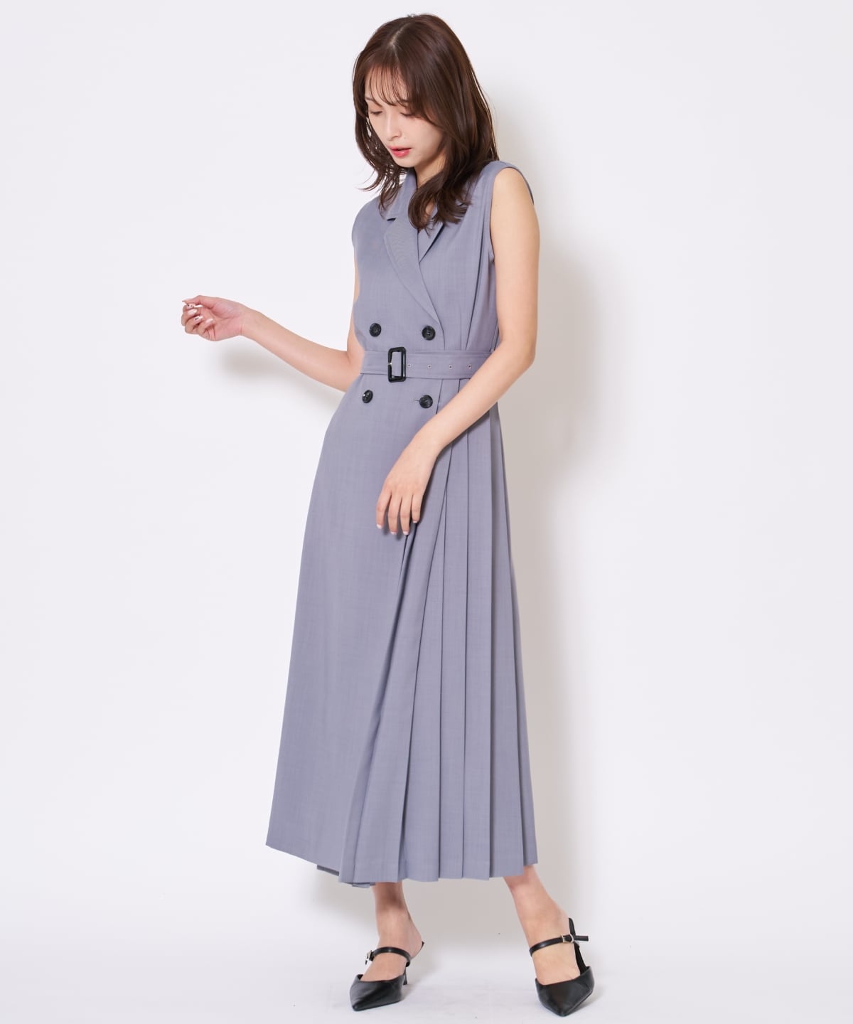 【先行予約受付中】アシメプリーツロングジレワンピース