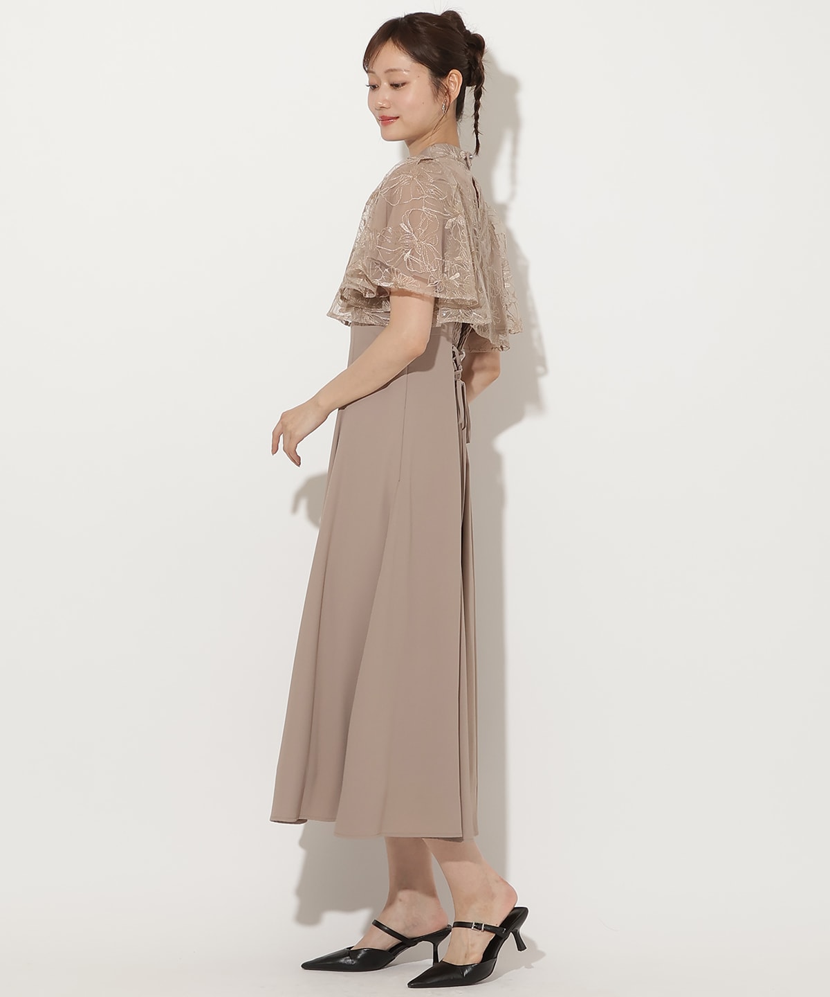 ラメフラワーチュールレイヤードドレス