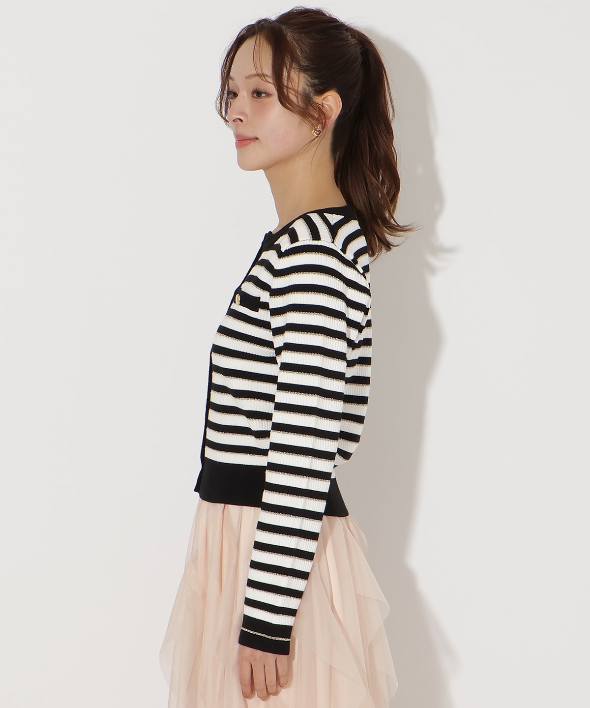 ラメボーダーニットカーディガン