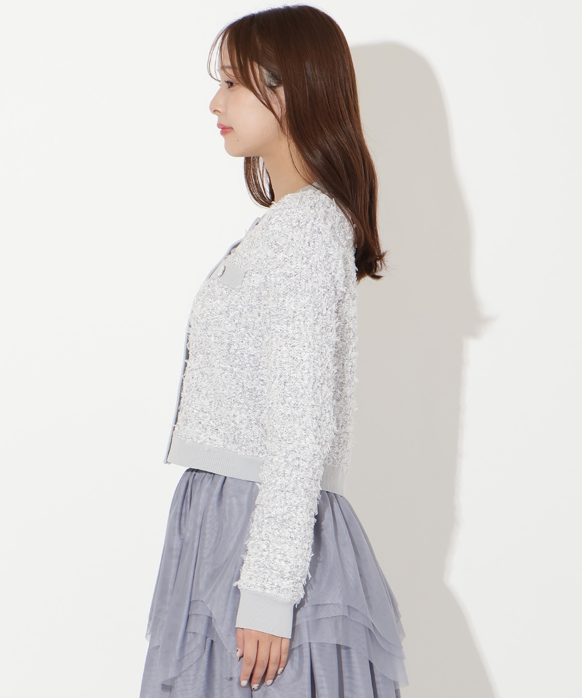 【先行予約受付中】ラメ入りツイード調ニットカーディガン