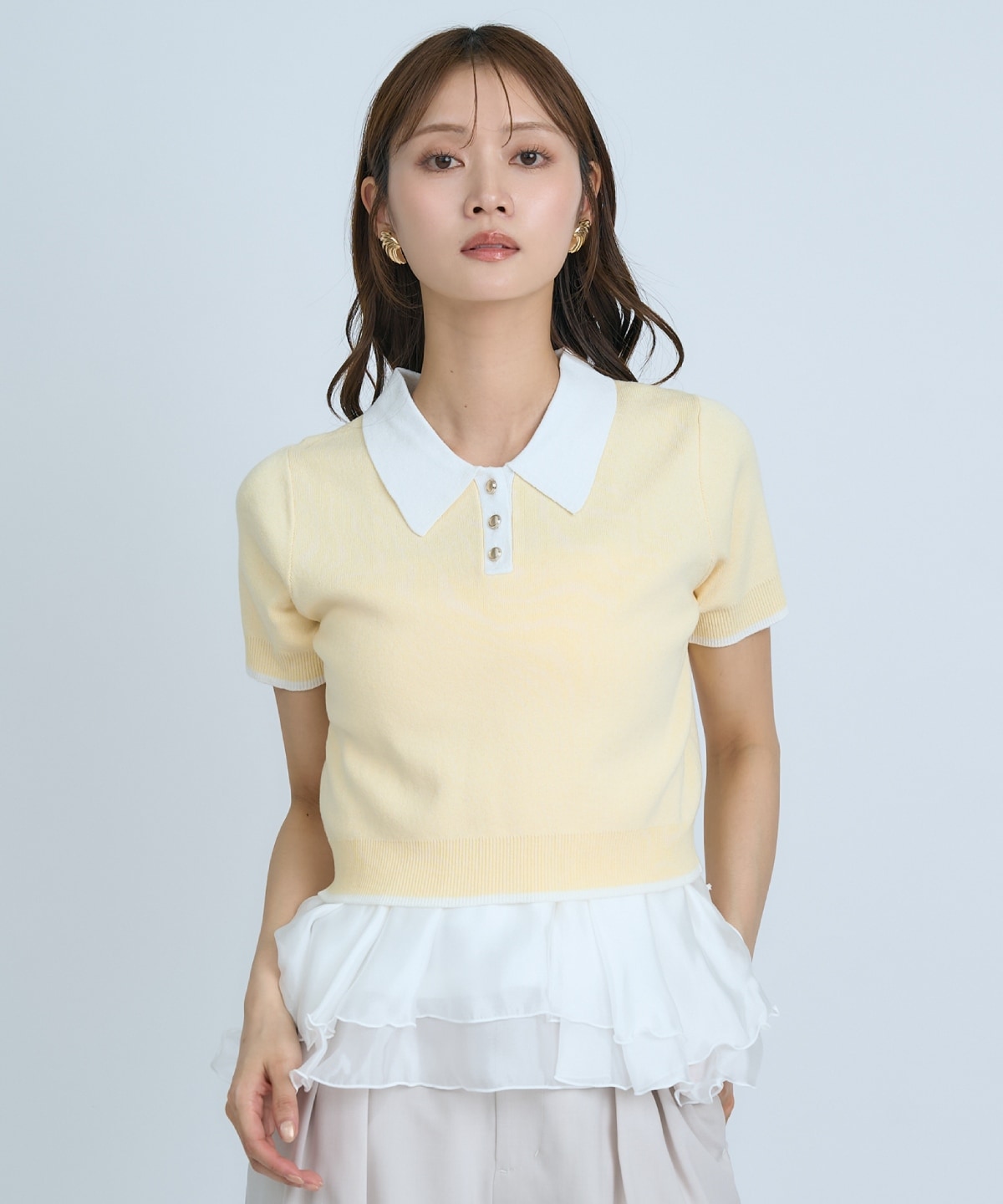 【先行予約受付中】ポロニットプルオーバー×ペプラムキャミソール