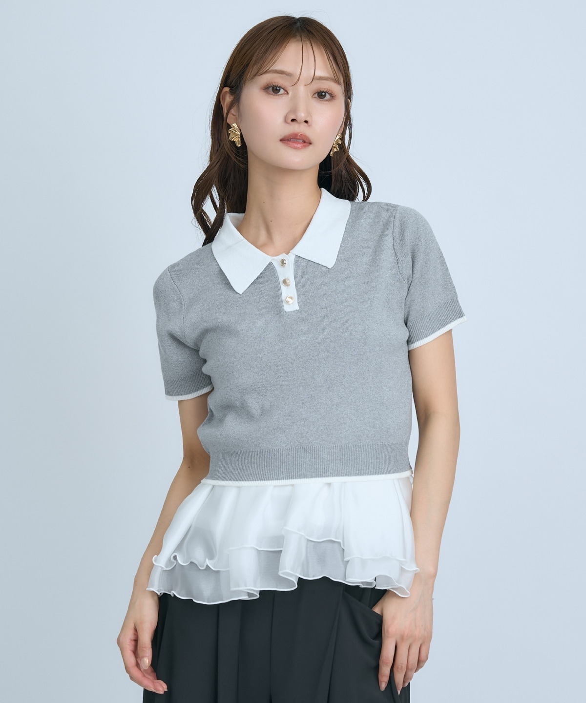 【先行予約受付中】ポロニットプルオーバー×ペプラムキャミソール