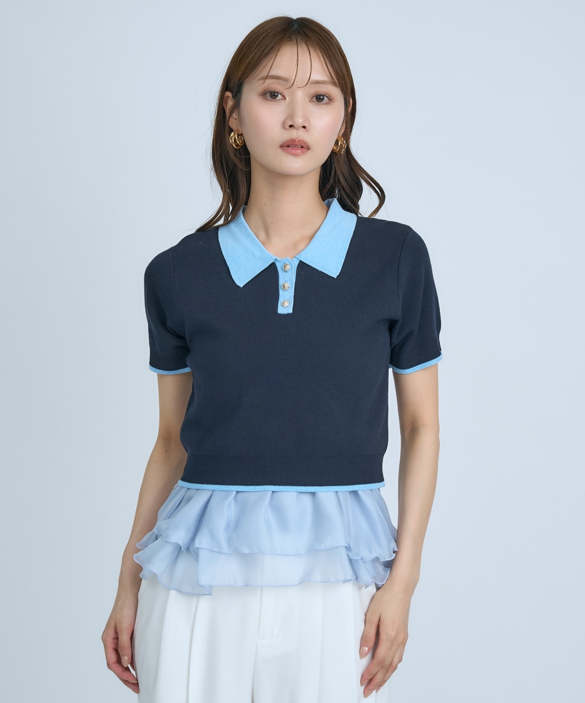 【先行予約受付中】ポロニットプルオーバー×ペプラムキャミソール